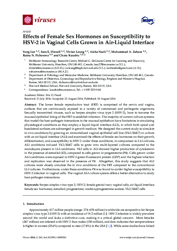 (PDF) Effects of Female Sex Hormones on Susceptibility to HSV-2 in ...
