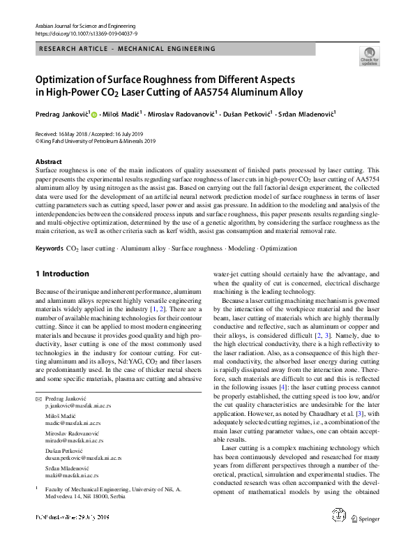 (PDF) Optimization of Surface Roughness from Different Aspects in High ...