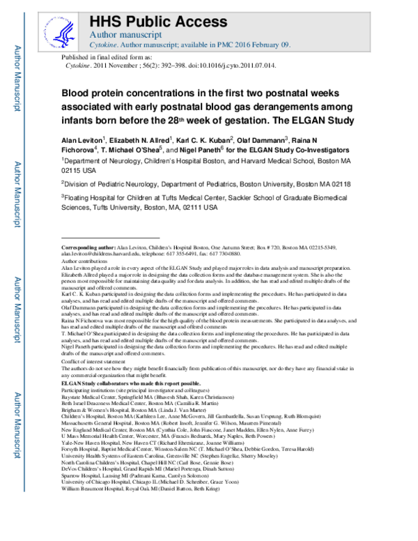 (PDF) Blood protein concentrations in the first two postnatal weeks ...