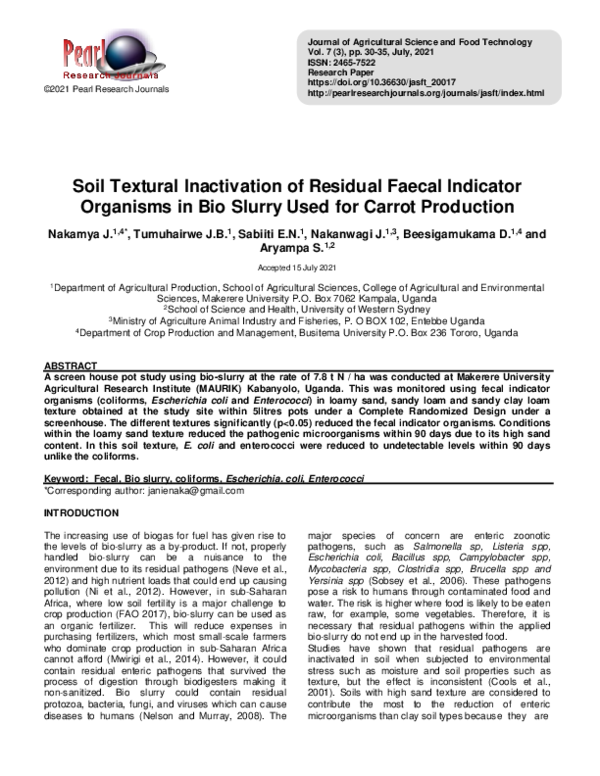 (PDF) Soil Textural Inactivation of Residual Faecal Indicator Organisms ...