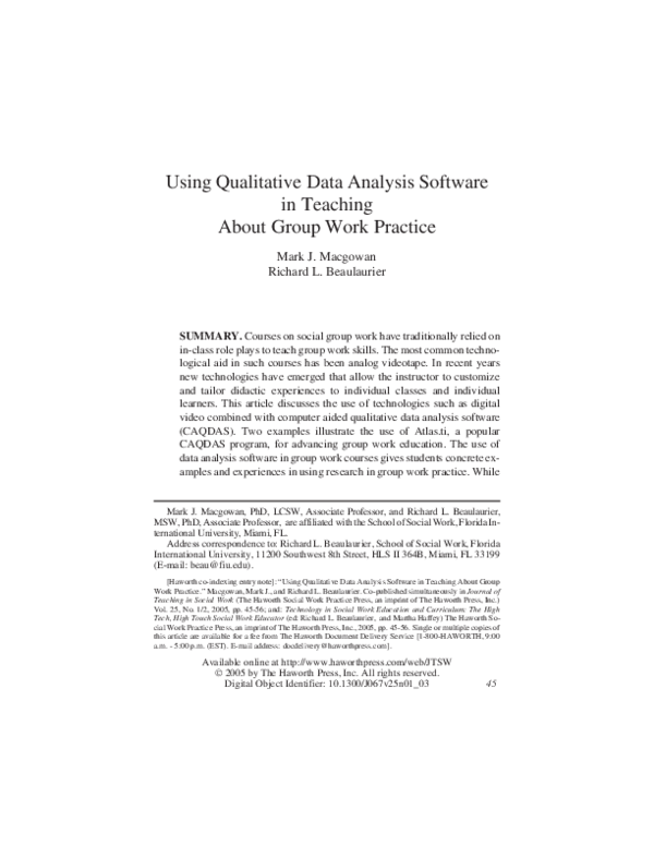 (PDF) Using Qualitative Data Analysis Software in Teaching About Group ...