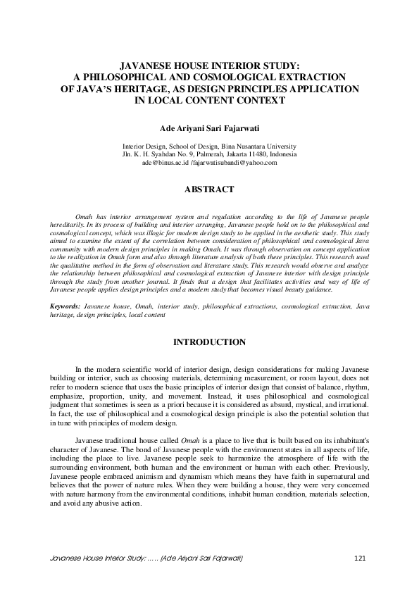 (PDF) Javanese House Interior Study: A Philosophical and Cosmological ...