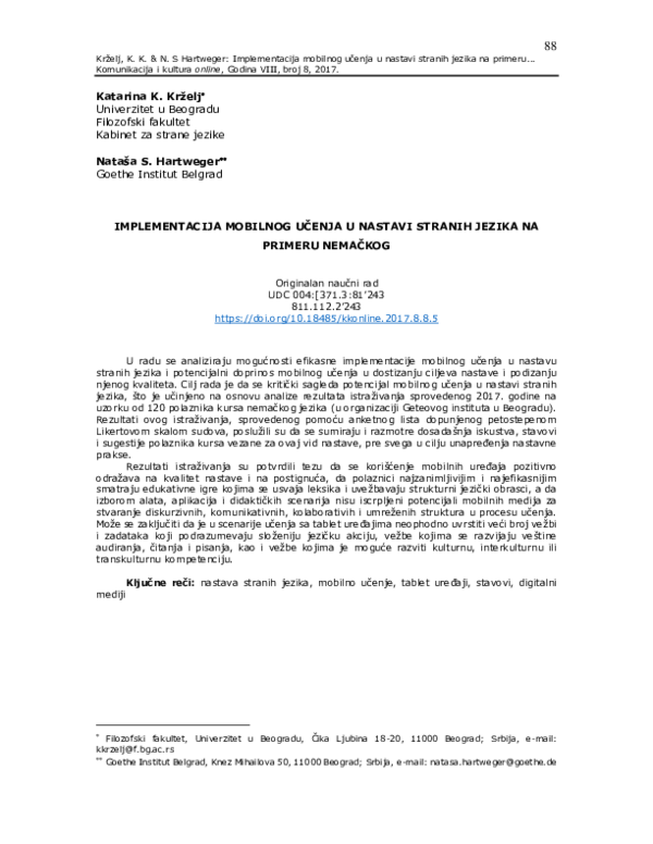 (PDF) Implementacija mobilnog učenja u nastavi stranih jezika na ...