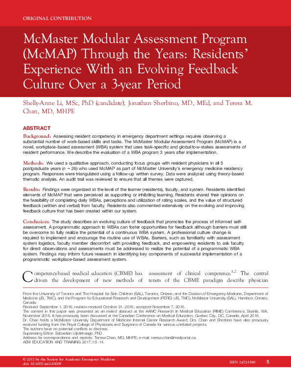(PDF) McMaster Modular Assessment Program (McMAP) Through the Years ...
