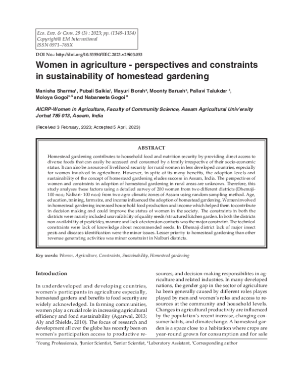 (PDF) Women in agriculture - perspectives and constraints in ...