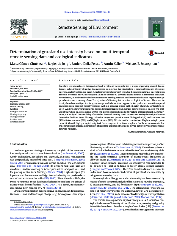 (PDF) Determination of grassland use intensity based on multi-temporal ...