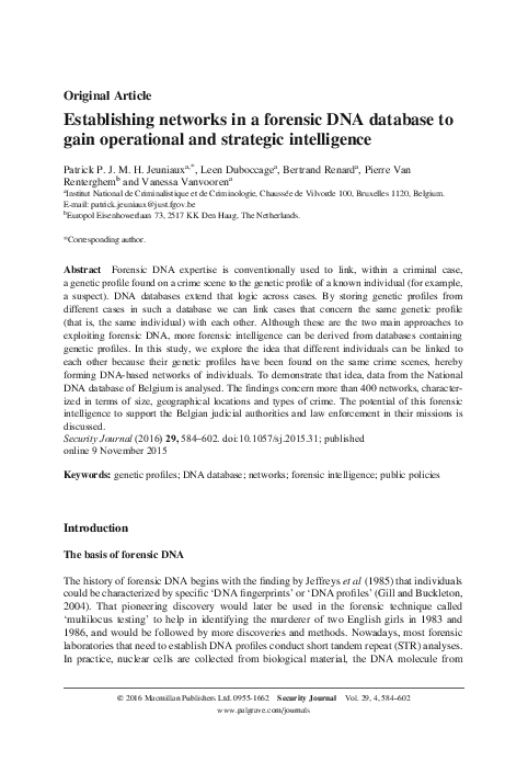 (PDF) Establishing networks in a forensic DNA database to gain ...