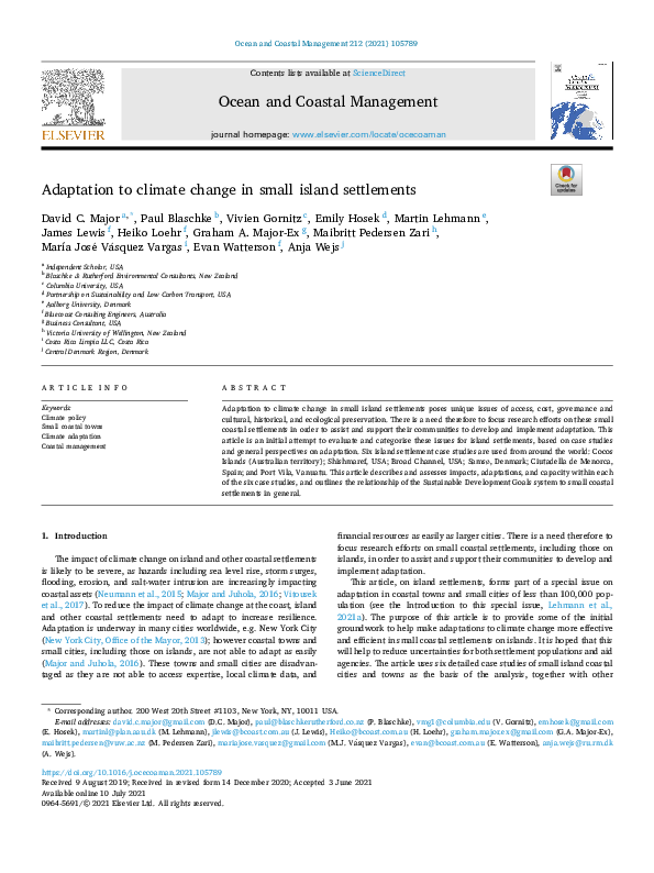 (PDF) Adaptation to climate change in small island settlements