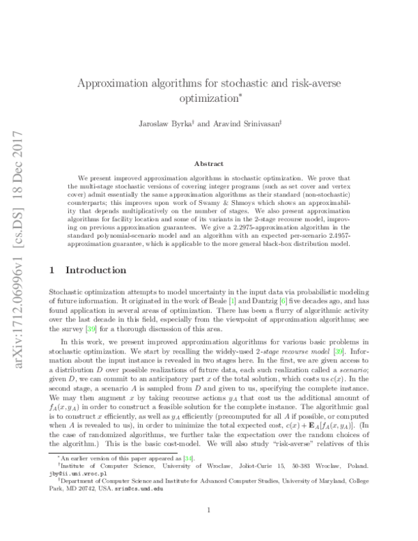 (PDF) Approximation Algorithms for Stochastic and Risk-Averse ...