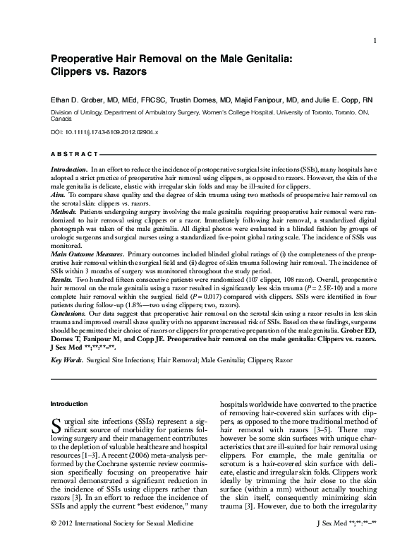 (PDF) Preoperative Hair Removal on the Male Genitalia: Clippers vs. Razors