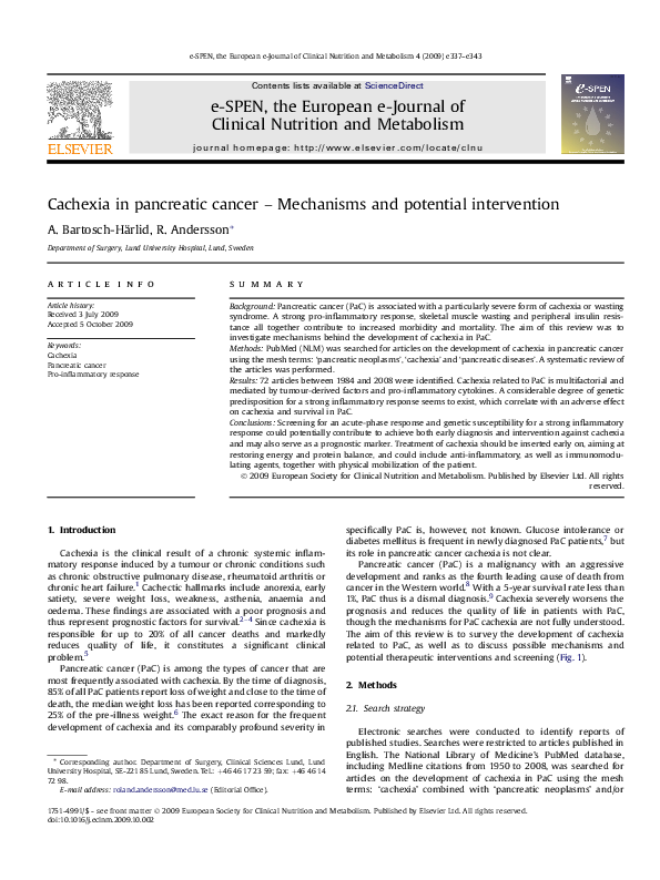 (PDF) Cachexia in pancreatic cancer – Mechanisms and potential intervention