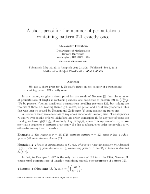 (PDF) A Short Proof for the Number of Permutations Containing Pattern ...