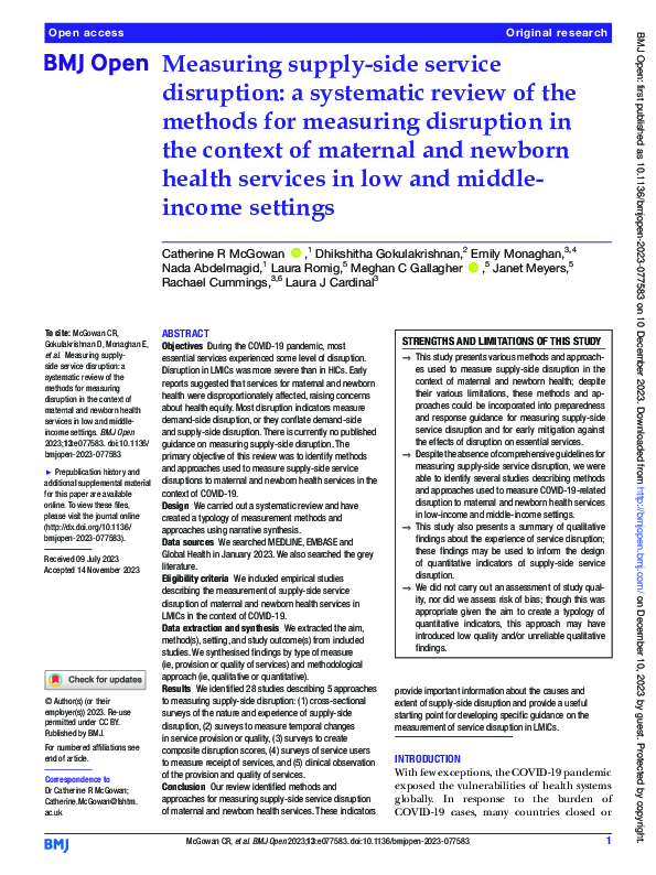 (PDF) Measuring supply-side service disruption: a systematic review of ...