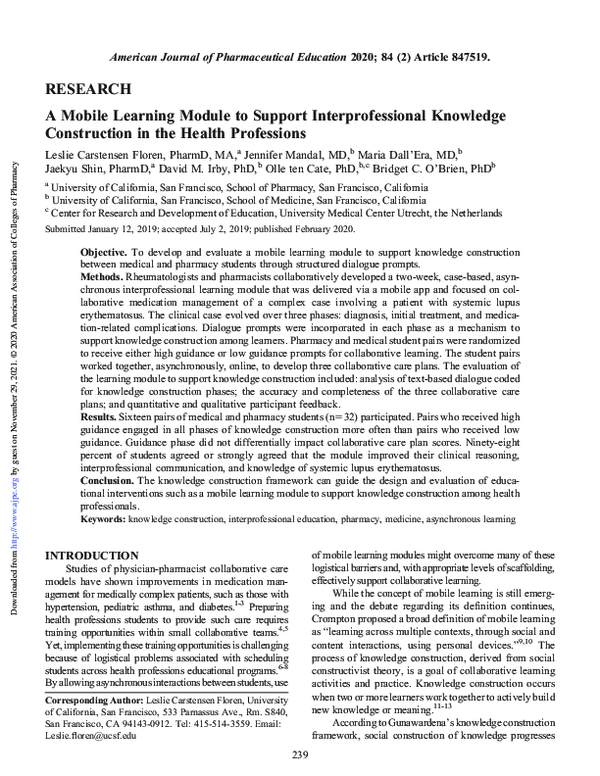 (PDF) A Mobile Learning Module to Support Interprofessional Knowledge ...