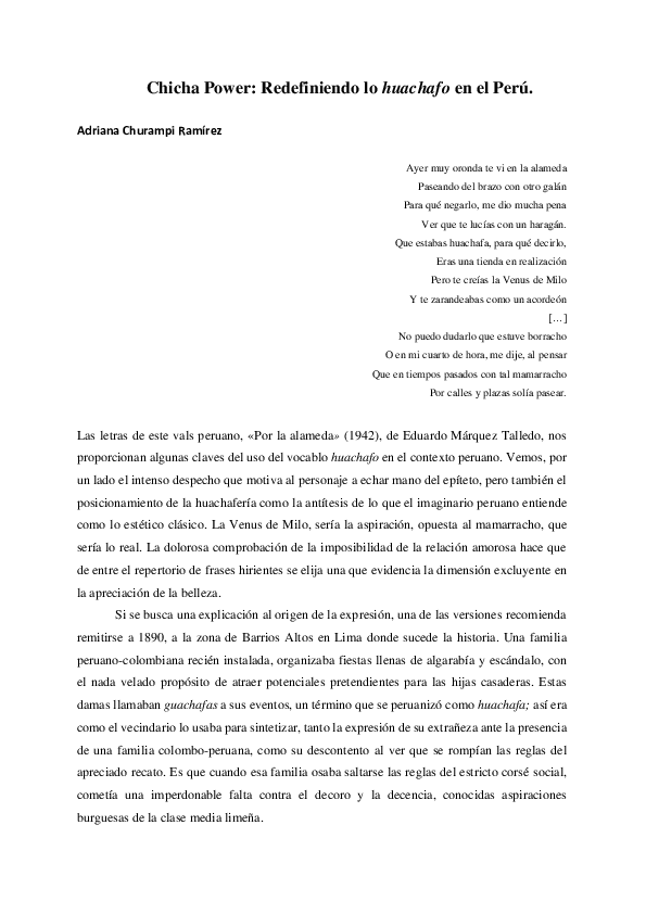(PDF) Chicha Power: Redefiniendo lo huachafo en el Perú