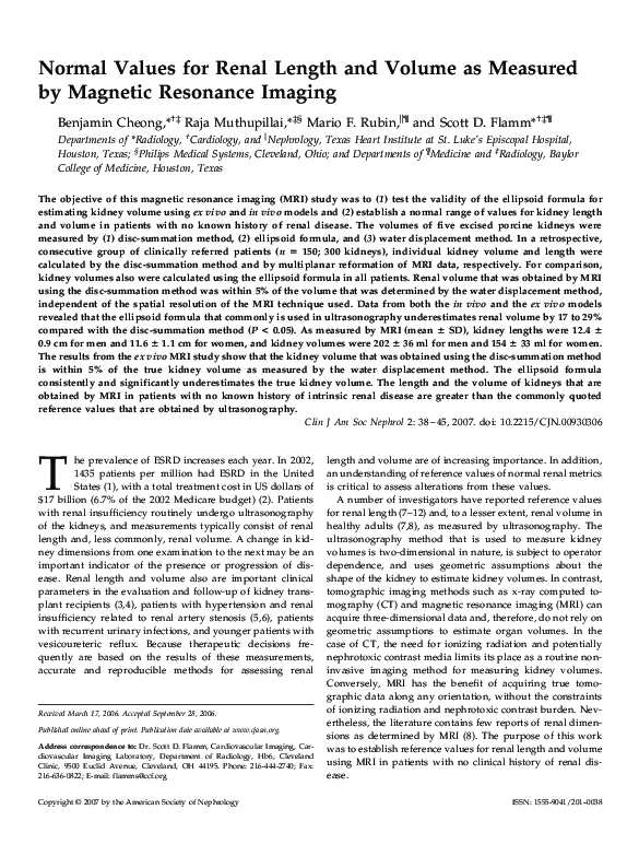 (PDF) Normal Values for Renal Length and Volume as Measured by Magnetic ...