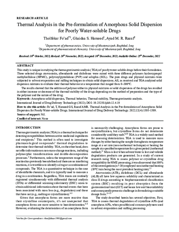 (PDF) Thermal Analysis in the Pre-formulation of Amorphous Solid ...