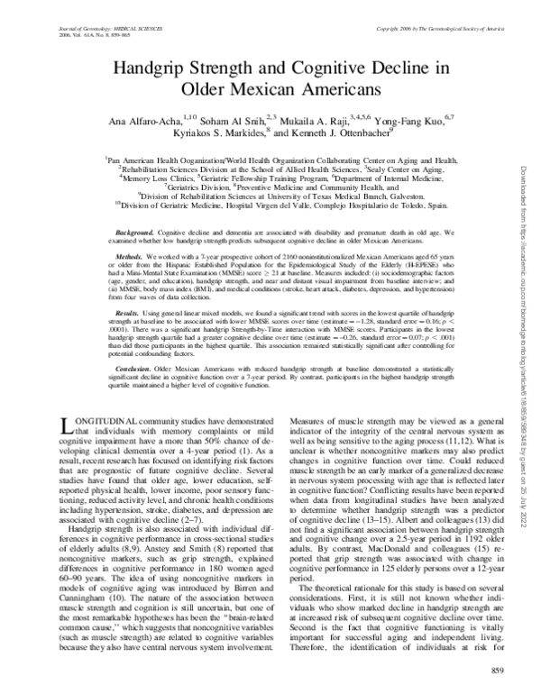 (PDF) Handgrip Strength and Cognitive Decline in Older Mexican Americans