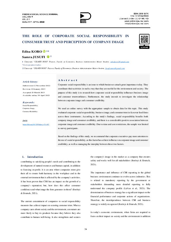 (PDF) The Role of Corporate Social Responsibility in Consumer Trust and ...