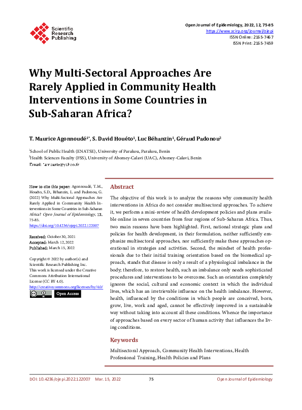 (PDF) Why Multi-Sectoral Approaches Are Rarely Applied in Community ...