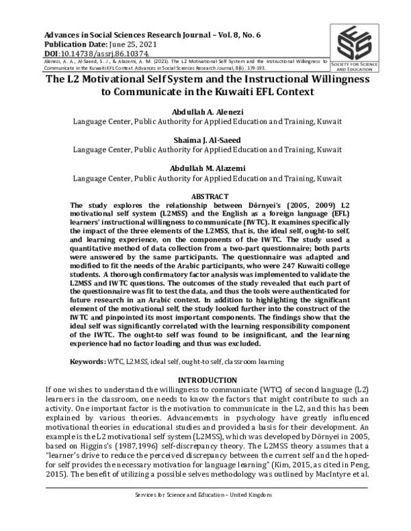(PDF) The L2 Motivational Self System and the Instructional Willingness ...