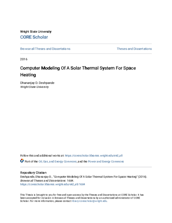 (PDF) Computer Modeling Of A Solar Thermal System For Space Heating