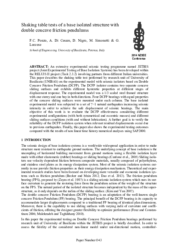 (PDF) Shaking table tests of a base isolated structure with Double ...