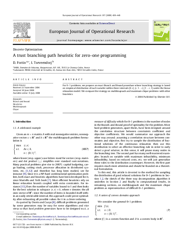 (PDF) A trust branching path heuristic for zero–one programming