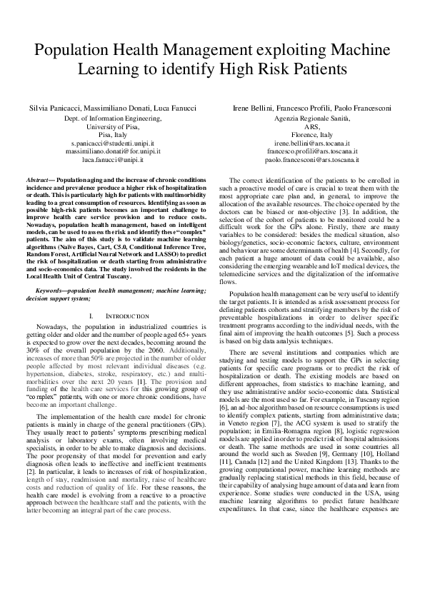 (PDF) Population Health Management Exploiting Machine Learning ...