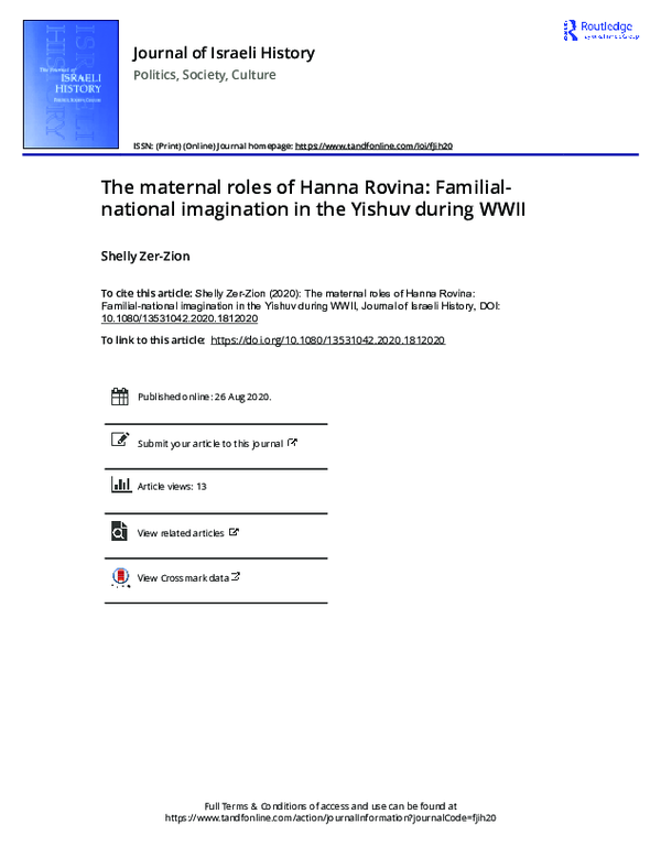 (PDF) The maternal roles of Hanna Rovina: Familial-national imagination ...