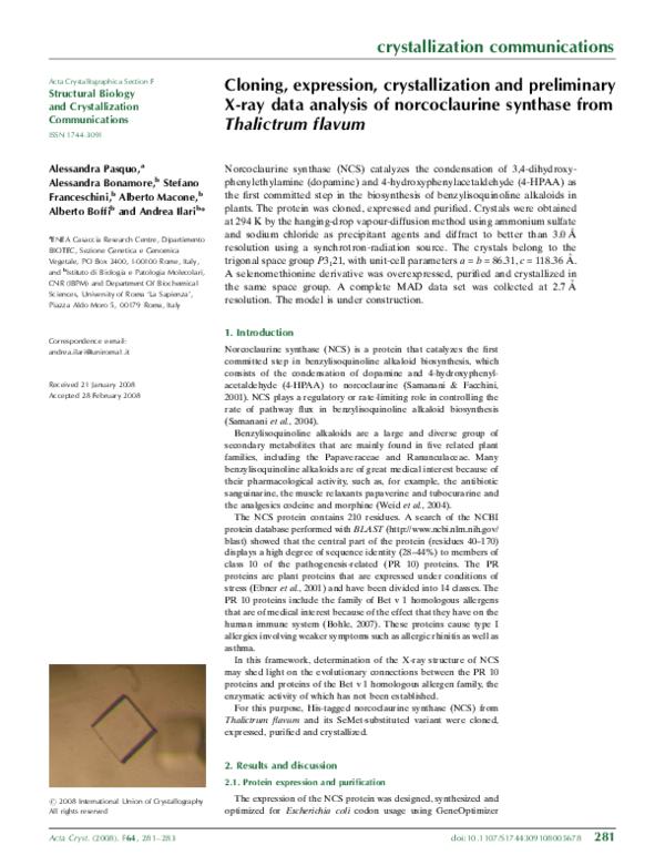 (PDF) Cloning, expression, crystallization and preliminary X-ray data ...