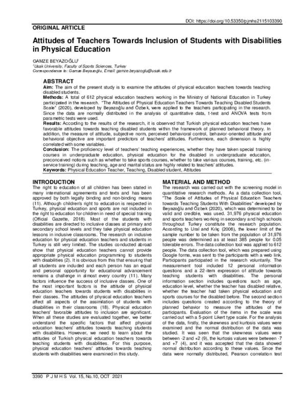 (PDF) Attitudes of Teachers Towards Inclusion of Students with ...