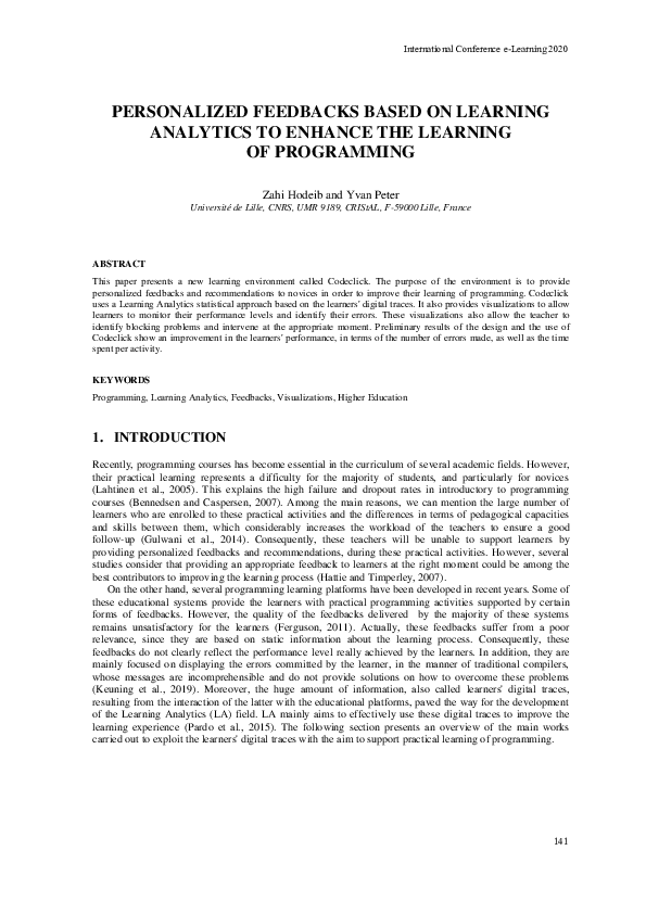 (PDF) Personalized Feedbacks Based on Learning Analytics to Enhance the ...