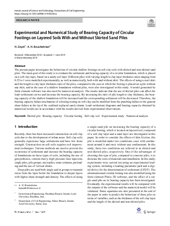 (PDF) Experimental and Numerical Study of Bearing Capacity and Effect ...