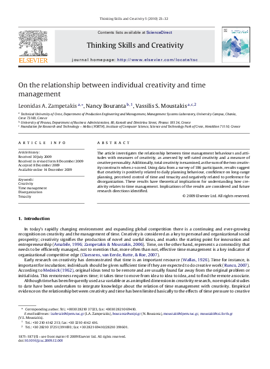 (PDF) On the relationship between individual creativity and time management