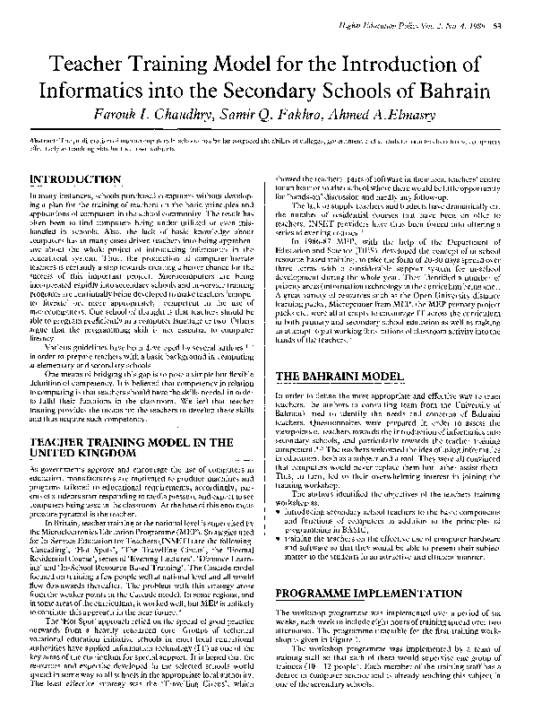 (PDF) Teacher Training Model for the Introduction of Informatics into ...