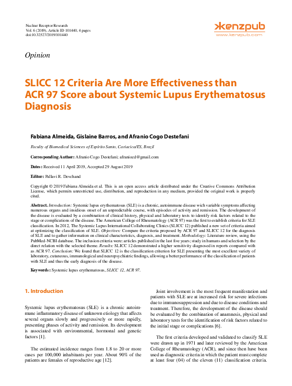 (PDF) SLICC 12 Criteria Are More Effectiveness than ACR 97 Score about ...