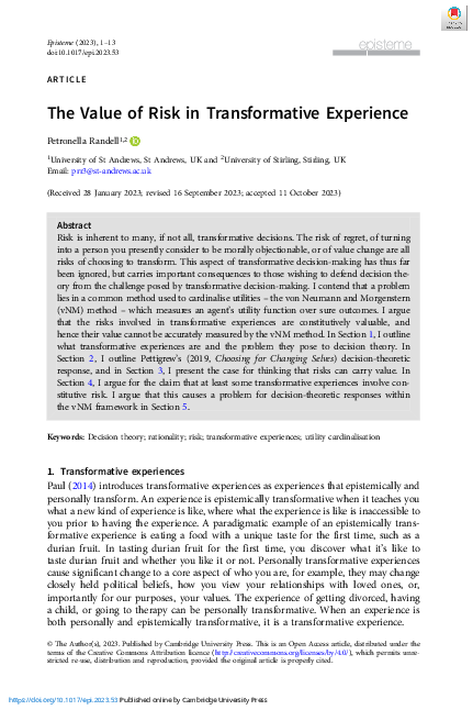 (PDF) The Value of Risk in Transformative Experience