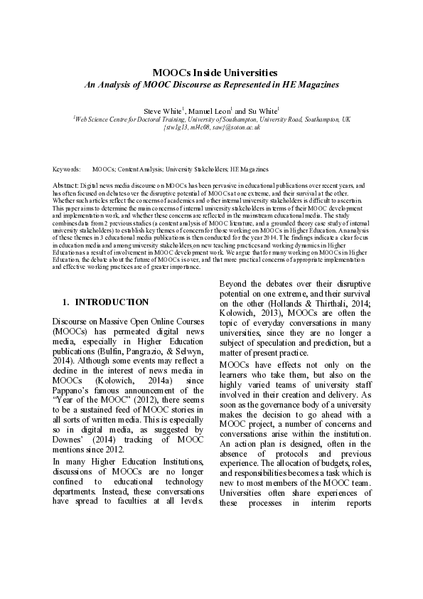 (PDF) MOOCs in Higher Education Magazines: A Content Analysis of ...