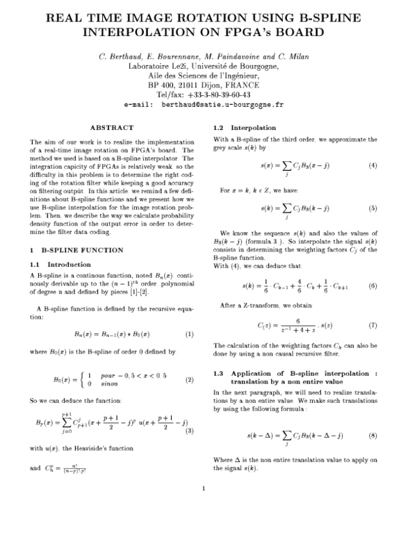 (PDF) Real time image rotation using B-spline interpolation on FPGA''s ...