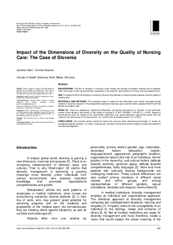 (PDF) Impact of the Dimensions of Diversity on the Quality of Nursing ...