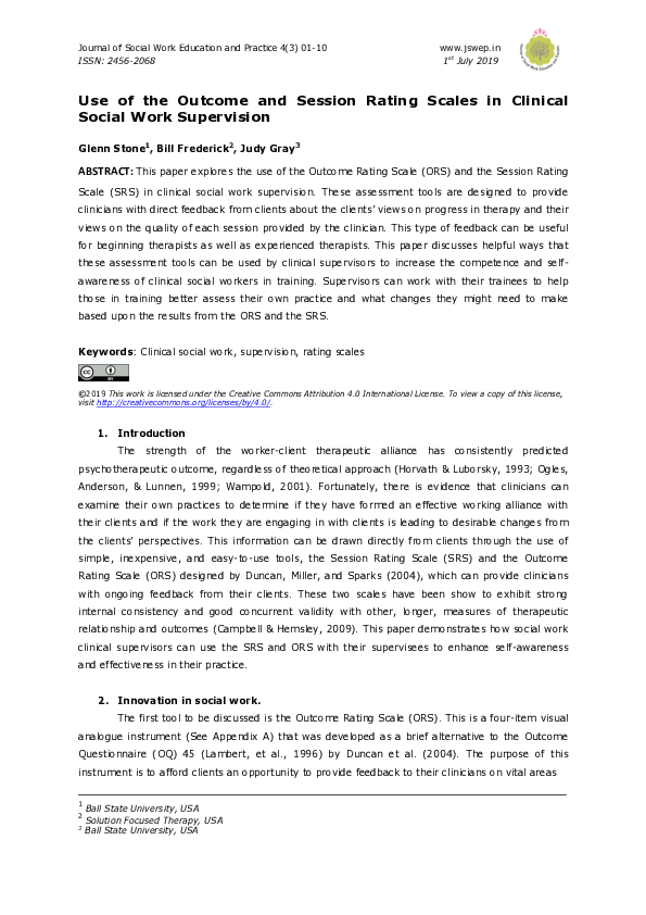 (PDF) Use of the Outcome and Session Rating Scales in Clinical Social ...