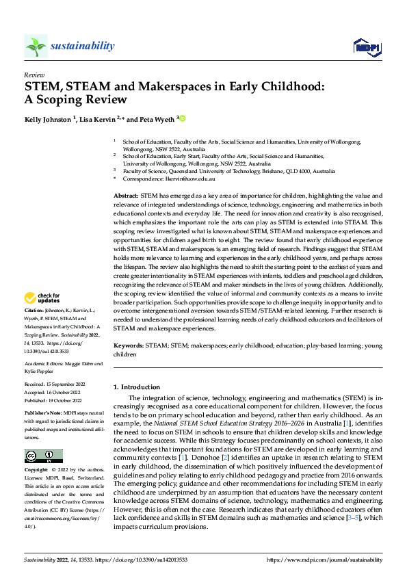 (PDF) STEM, STEAM and Makerspaces in Early Childhood: A Scoping Review