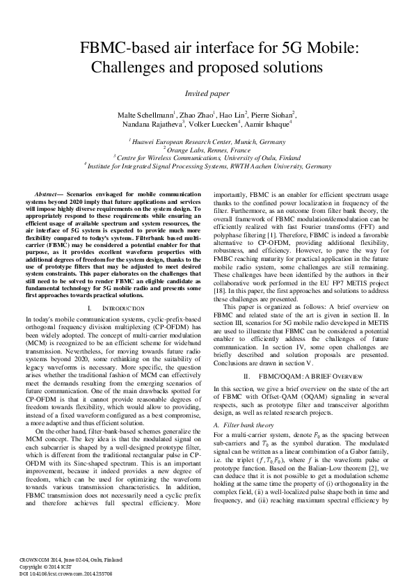 (PDF) FBMC-based air interface for 5G Mobile: Challenges and proposed ...