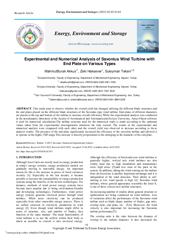 (PDF) Experimental and Numerical Analysis of Savonius Wind Turbine with ...