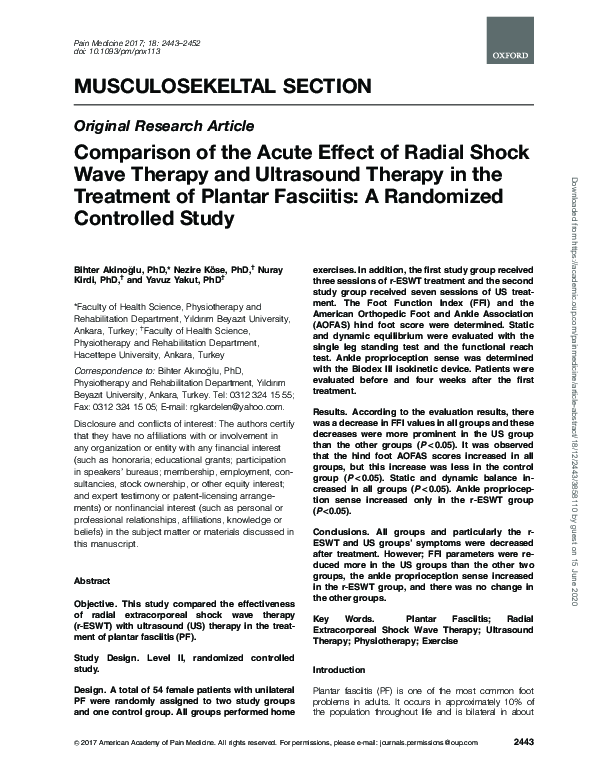 (PDF) Comparison of the Acute Effect of Radial Shock Wave Therapy and ...