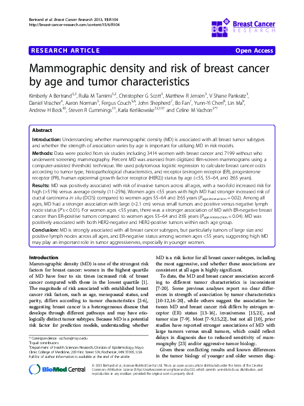 (PDF) Mammographic density and risk of breast cancer by age and tumor ...