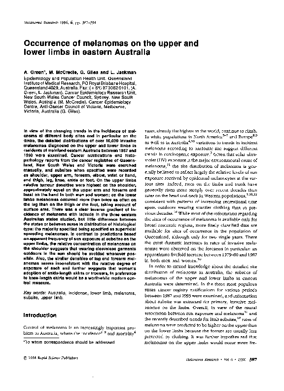 (PDF) Occurrence of melanomas on the upper and lower limbs in eastern ...