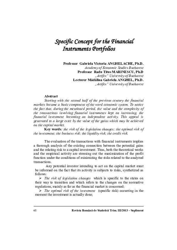 (PDF) Specific Concept for the Financial Instruments Portfolios