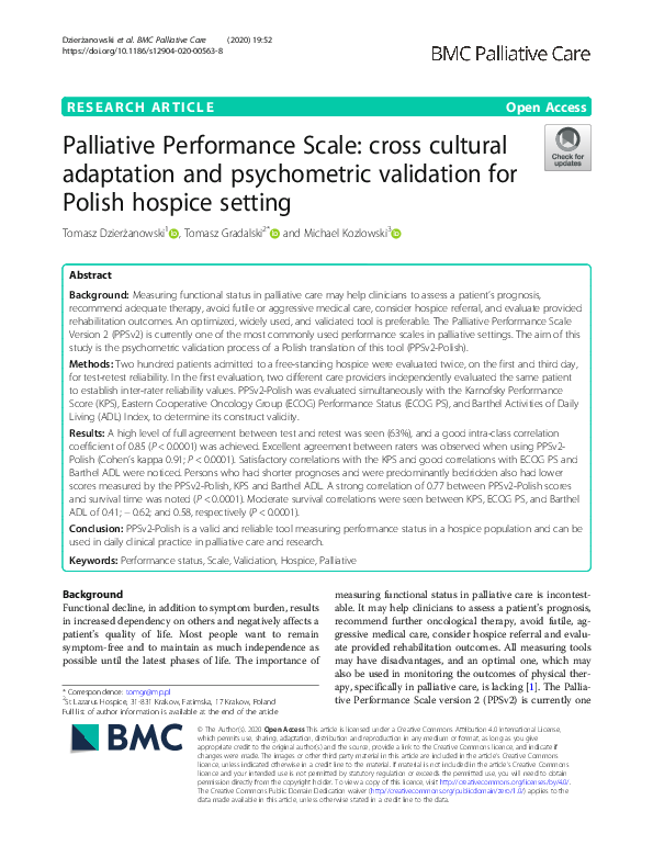 (PDF) Palliative Performance Scale: cross cultural adaptation and ...